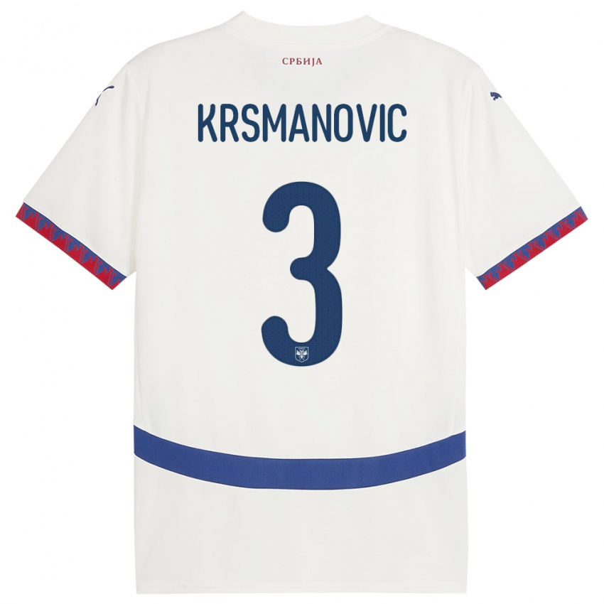 Niño Camiseta Serbia Nemanja Krsmanovic #3 Blanco 2ª Equipación 24-26 La Camisa