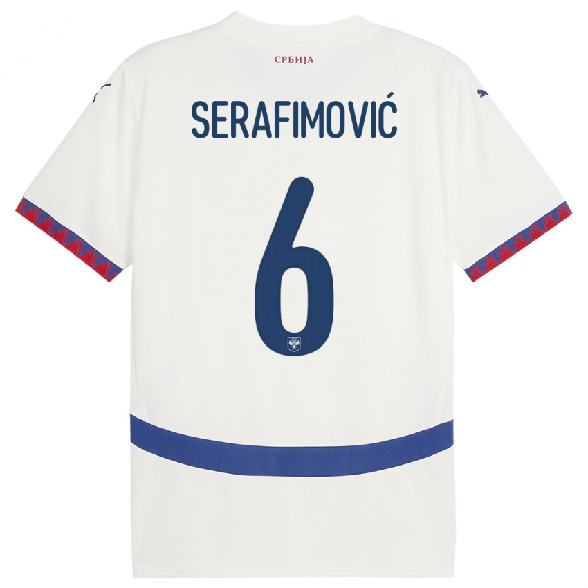 Niño Camiseta Serbia Vojin Serafimovic #6 Blanco 2ª Equipación 24-26 La Camisa