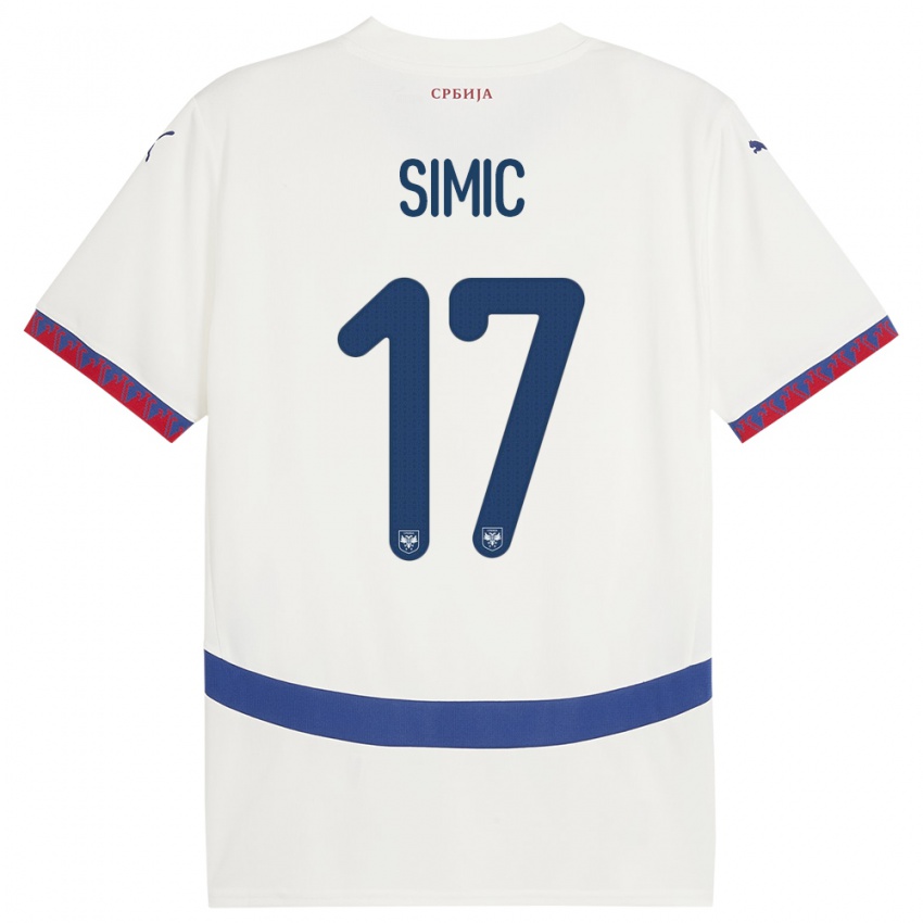 Niño Camiseta Serbia Jan Carlo Simic #17 Blanco 2ª Equipación 24-26 La Camisa