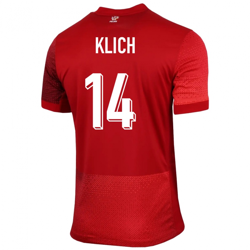 Niño Camiseta Polonia Mateusz Klich #14 Rojo 2ª Equipación 24-26 La Camisa