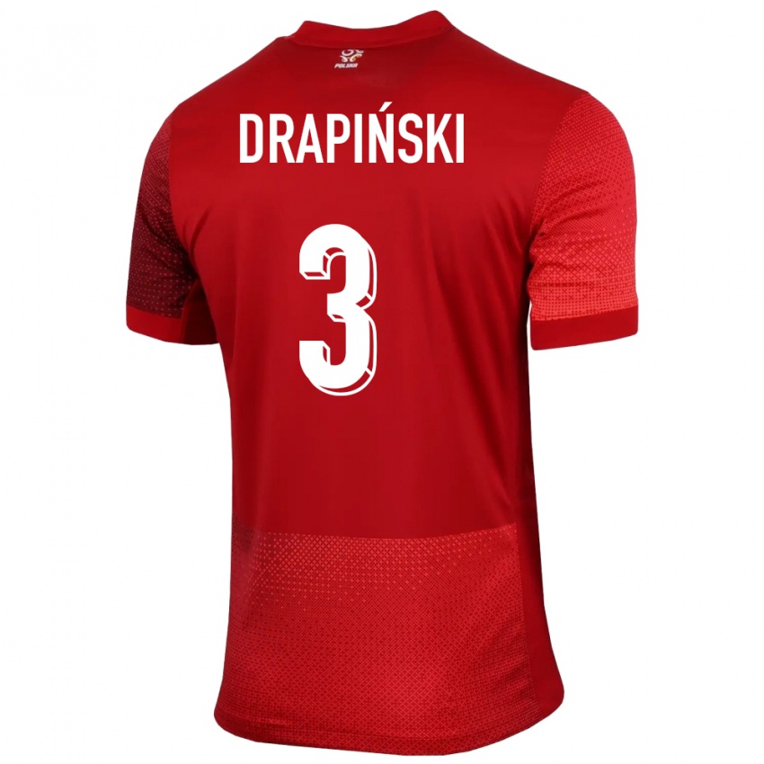 Niño Camiseta Polonia Igor Drapinski #3 Rojo 2ª Equipación 24-26 La Camisa