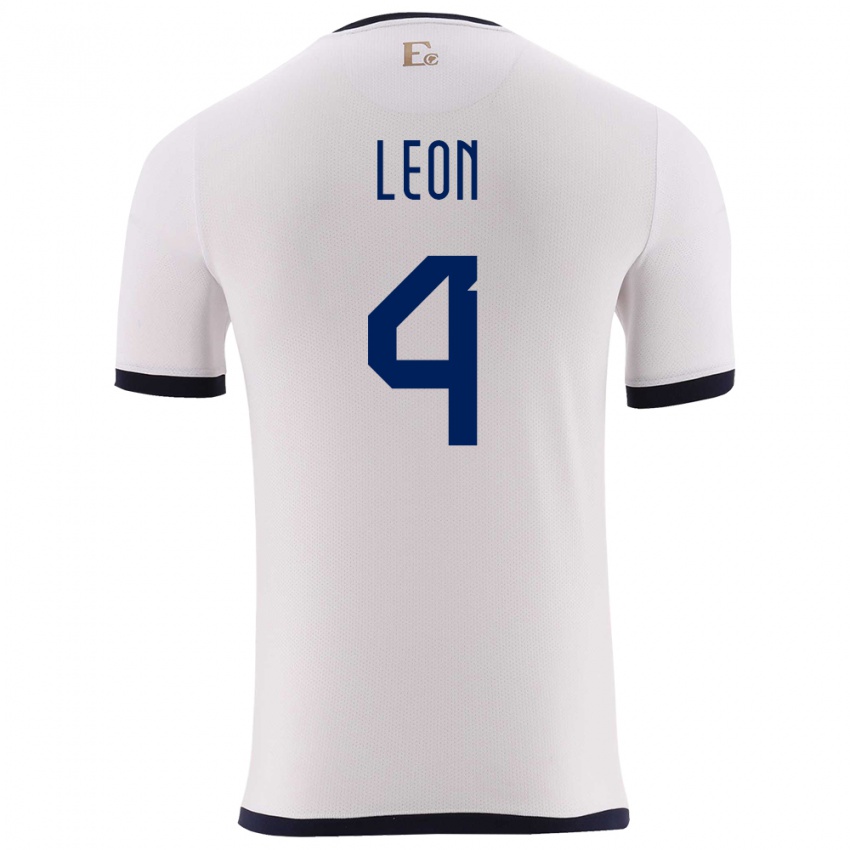 Niño Camiseta Ecuador Fernando Leon #4 Blanco 2ª Equipación 24-26 La Camisa