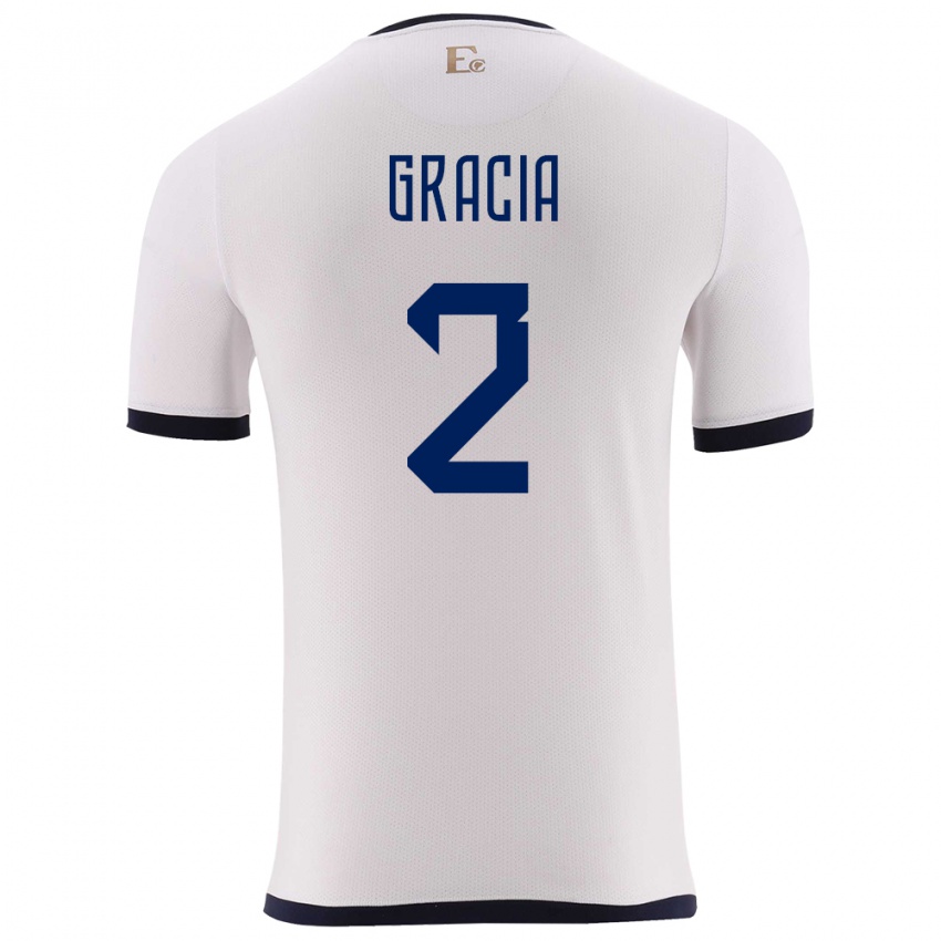 Niño Camiseta Ecuador Ericka Gracia #2 Blanco 2ª Equipación 24-26 La Camisa