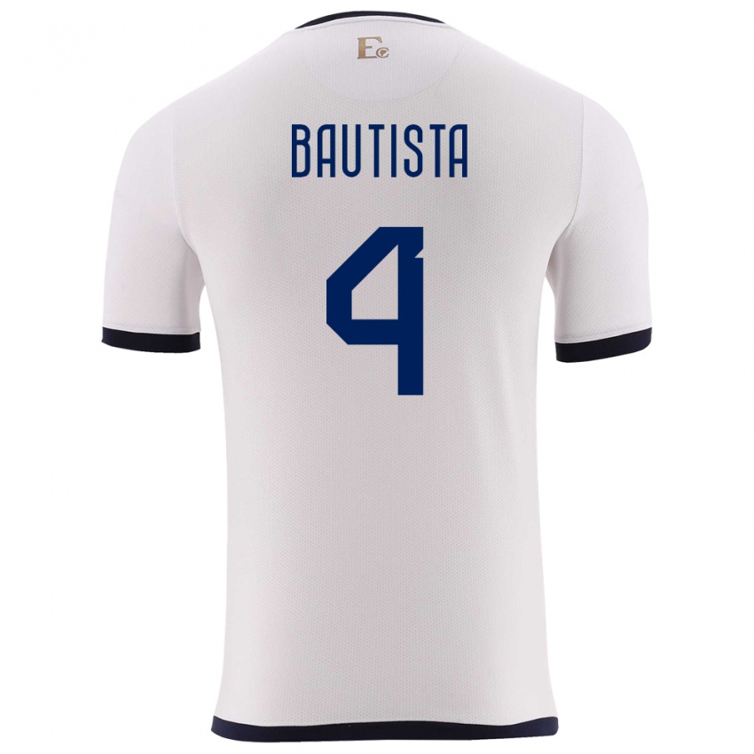 Niño Camiseta Ecuador Davis Bautista #4 Blanco 2ª Equipación 24-26 La Camisa