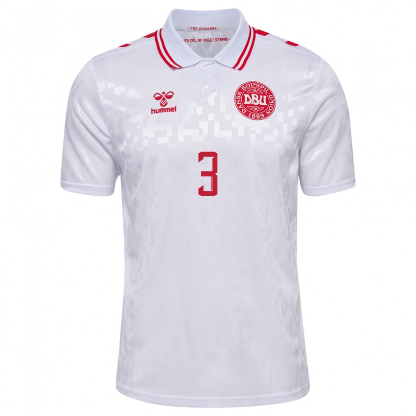 Niño Camiseta Dinamarca Rasmus Carstensen #3 Blanco 2ª Equipación 24-26 La Camisa