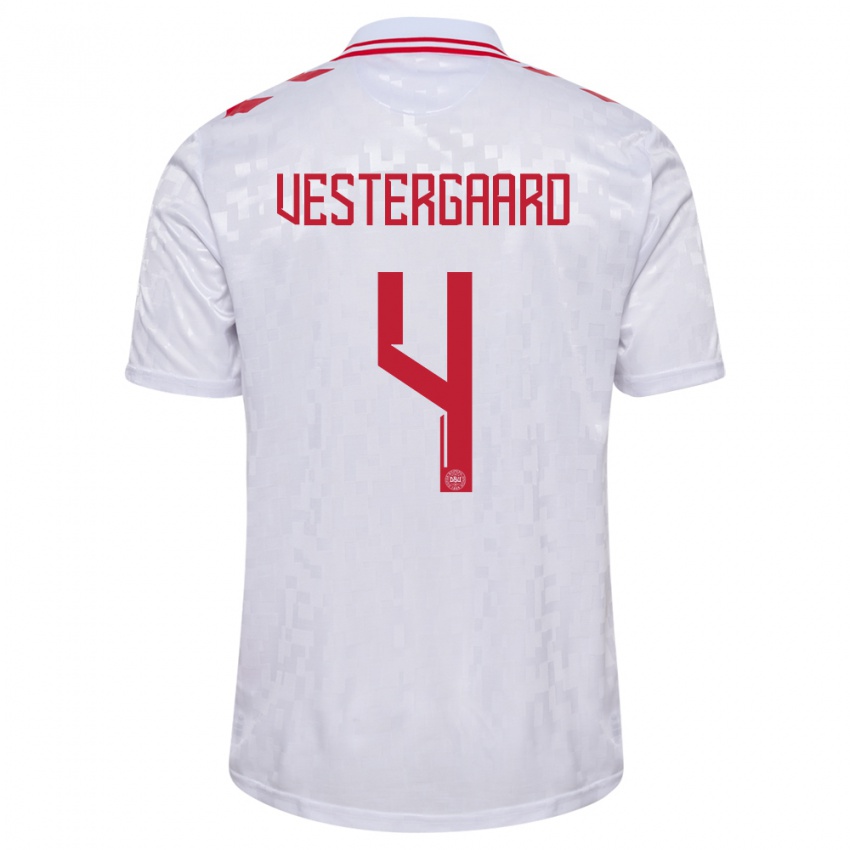 Niño Camiseta Dinamarca Jannik Vestergaard #4 Blanco 2ª Equipación 24-26 La Camisa