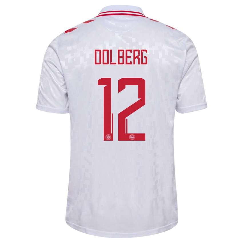 Niño Camiseta Dinamarca Kasper Dolberg #12 Blanco 2ª Equipación 24-26 La Camisa