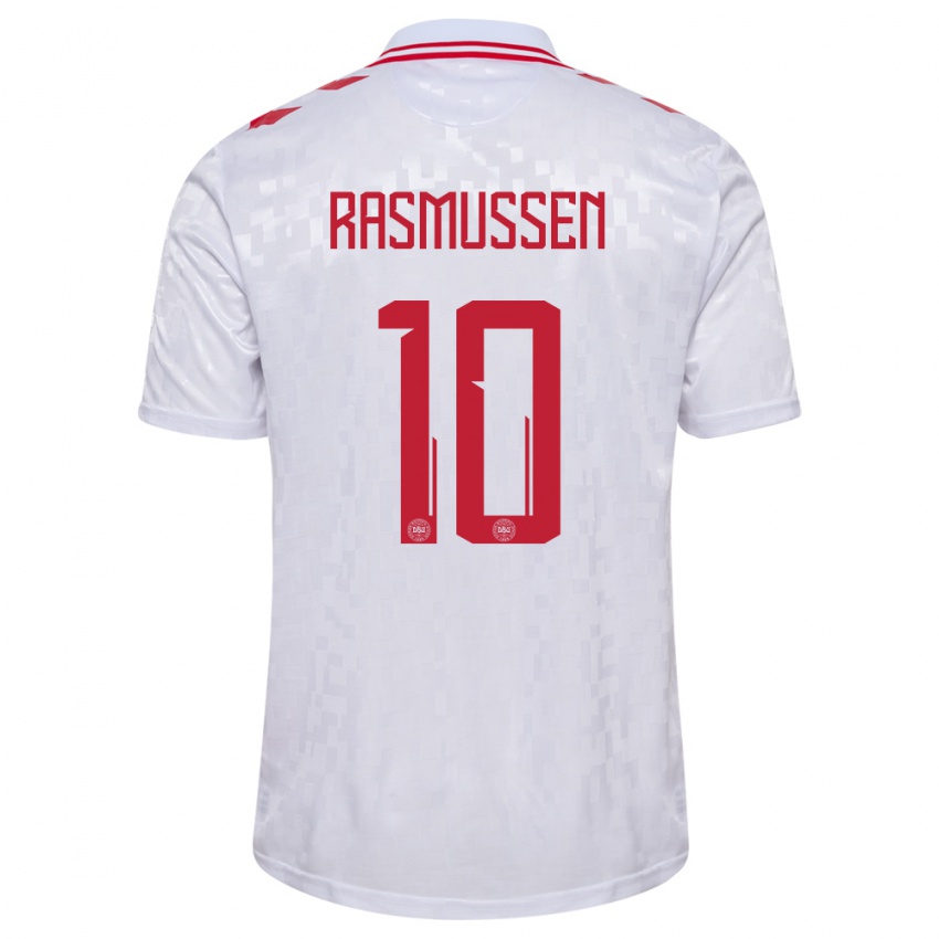 Niño Camiseta Dinamarca Christian Rasmussen #10 Blanco 2ª Equipación 24-26 La Camisa