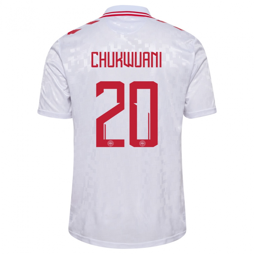 Niño Camiseta Dinamarca Tochi Chukwuani #20 Blanco 2ª Equipación 24-26 La Camisa