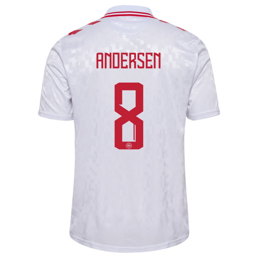 Niño Camiseta Dinamarca Silas Andersen #8 Blanco 2ª Equipación 24-26 La Camisa