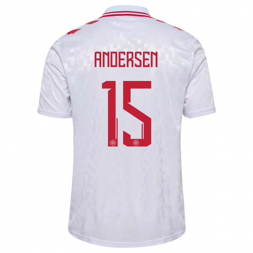 Niño Camiseta Dinamarca Jacob Andersen #15 Blanco 2ª Equipación 24-26 La Camisa