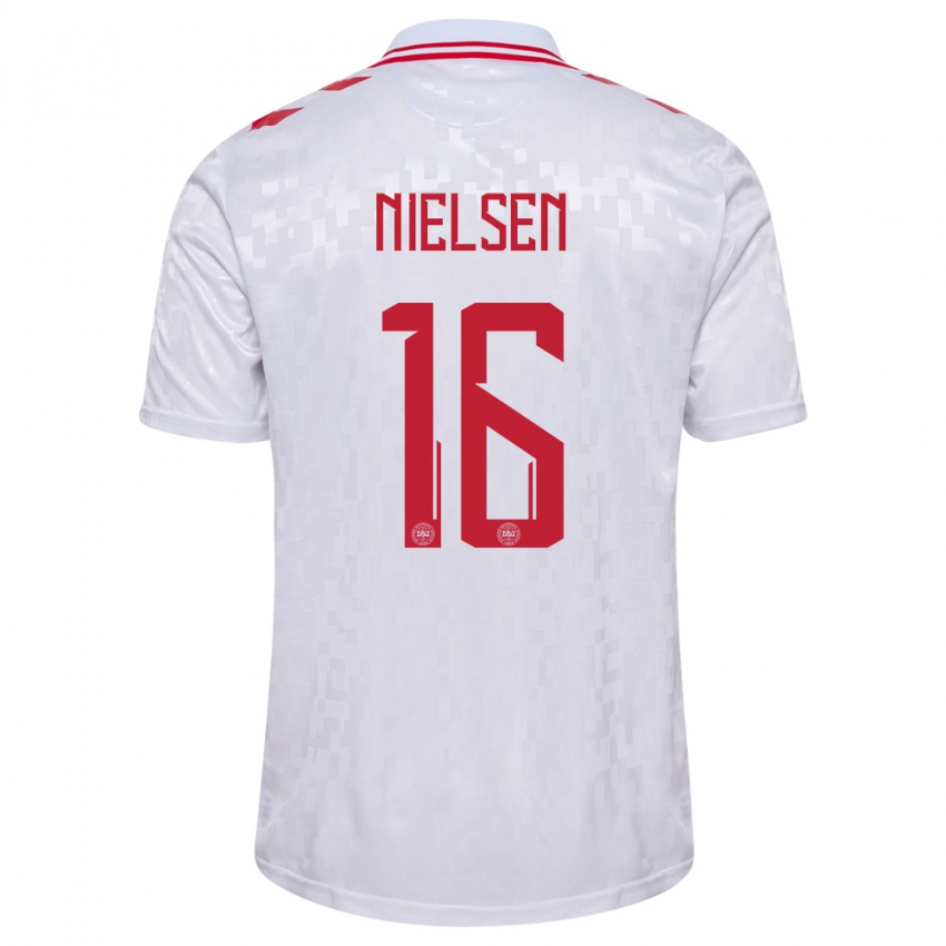Niño Camiseta Dinamarca Magnus Nielsen #16 Blanco 2ª Equipación 24-26 La Camisa