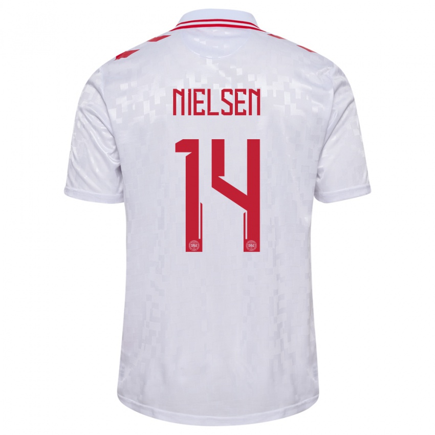 Niño Camiseta Dinamarca Julius Nielsen #14 Blanco 2ª Equipación 24-26 La Camisa