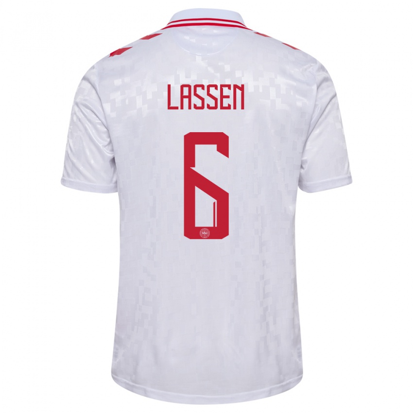 Niño Camiseta Dinamarca Noah Lassen #6 Blanco 2ª Equipación 24-26 La Camisa