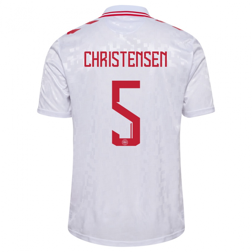 Niño Camiseta Dinamarca Aske Christensen #5 Blanco 2ª Equipación 24-26 La Camisa