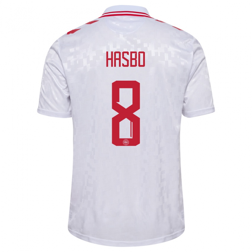 Niño Camiseta Dinamarca Josefine Hasbo #8 Blanco 2ª Equipación 24-26 La Camisa