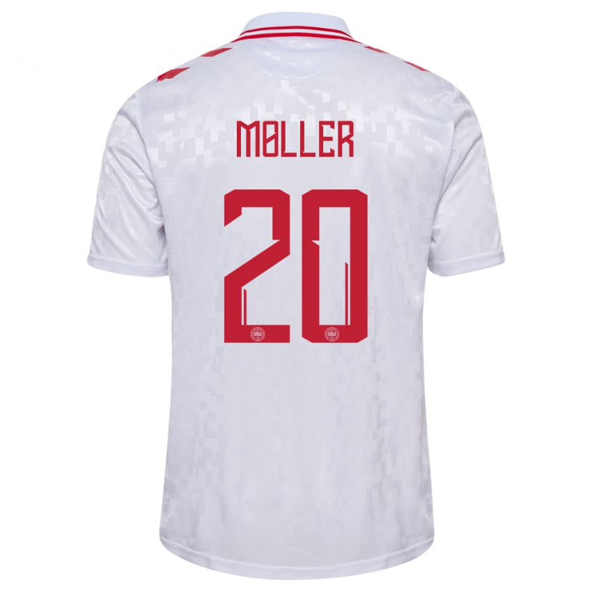 Niño Camiseta Dinamarca Caroline Moller #20 Blanco 2ª Equipación 24-26 La Camisa