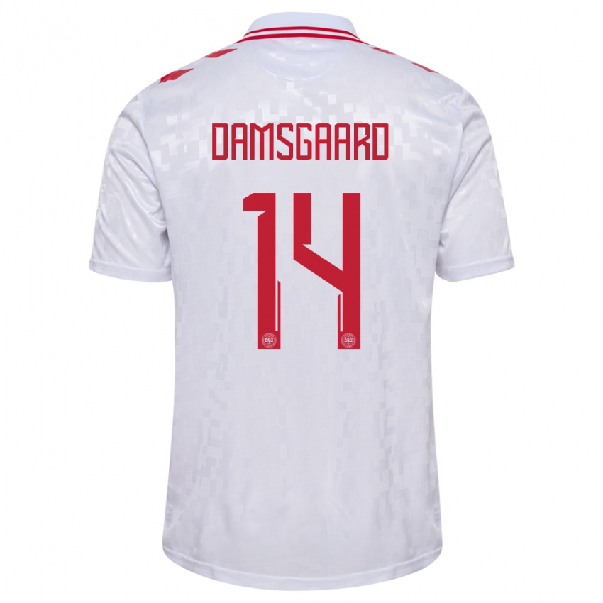 Niño Camiseta Dinamarca Mikkel Damsgaard #14 Blanco 2ª Equipación 24-26 La Camisa