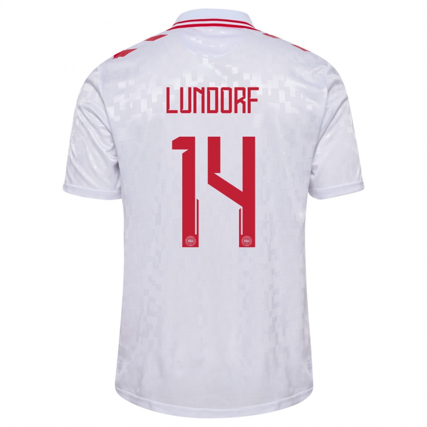 Niño Camiseta Dinamarca Matilde Lundorf #14 Blanco 2ª Equipación 24-26 La Camisa