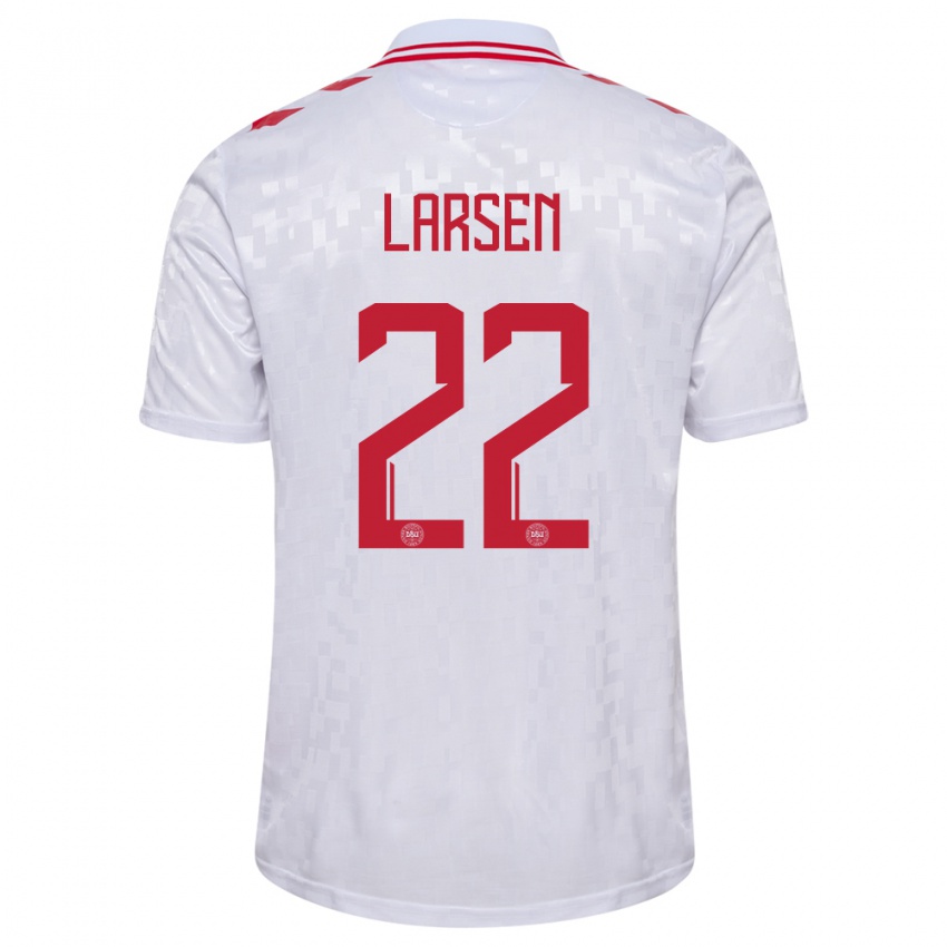 Niño Camiseta Dinamarca Kathrine Larsen #22 Blanco 2ª Equipación 24-26 La Camisa