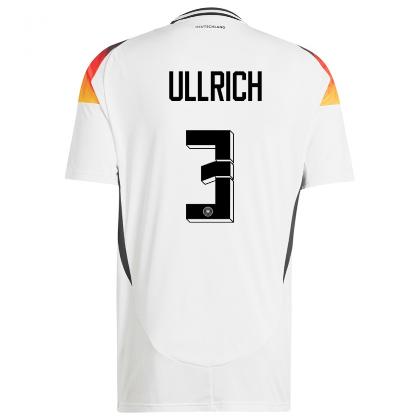 Hombre Camiseta Alemania Lukas Ullrich #3 Blanco 1ª Equipación 24-26 La Camisa