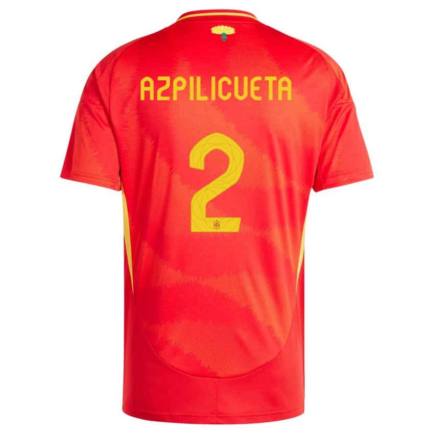 Hombre Camiseta España Cesar Azpilicueta #2 Rojo 1ª Equipación 24-26 La Camisa