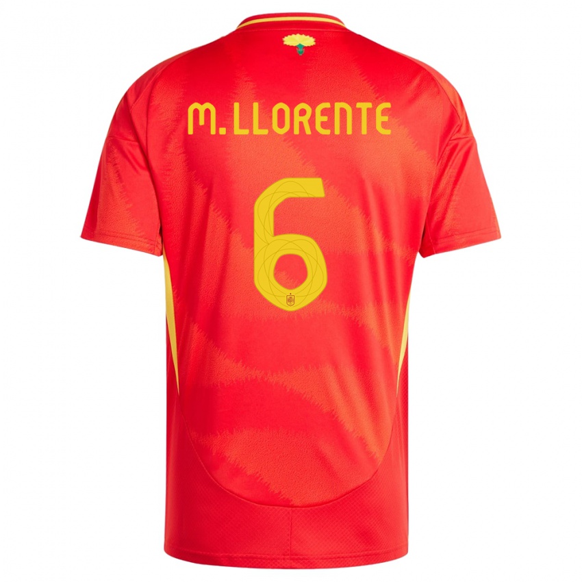 Hombre Camiseta España Marcos Llorente #6 Rojo 1ª Equipación 24-26 La Camisa