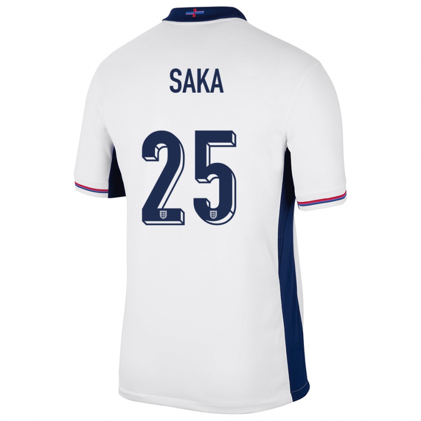 Hombre Camiseta Inglaterra Bukayo Saka #25 Blanco 1ª Equipación 24-26 La Camisa