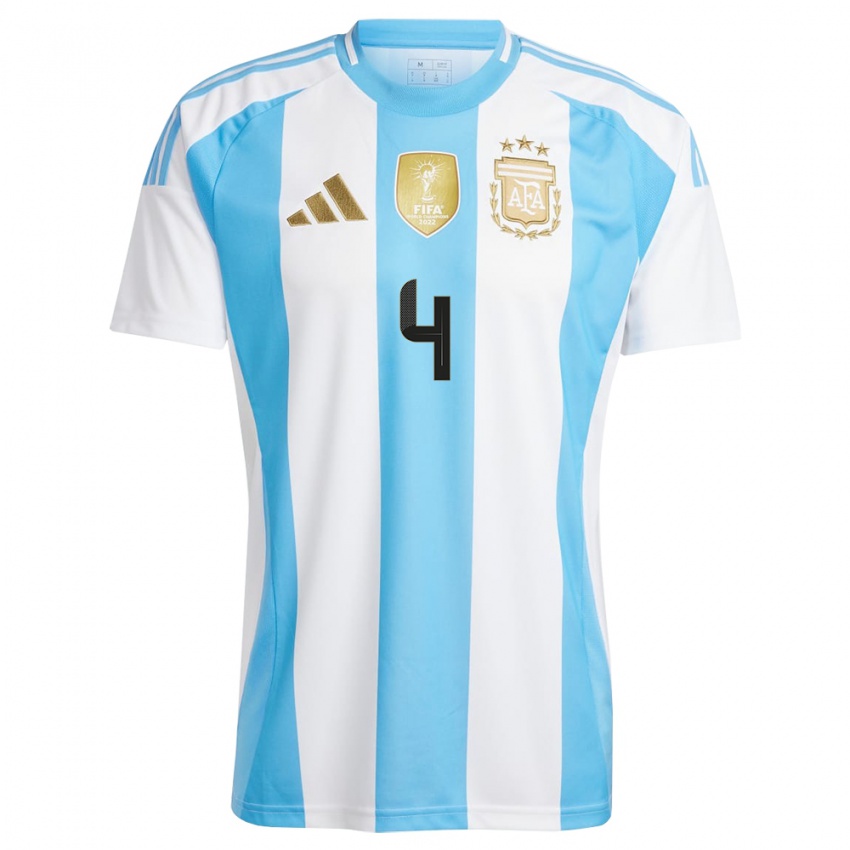 Hombre Camiseta Argentina Hernan De La Fuente #4 Blanco Azul 1ª Equipación 24-26 La Camisa