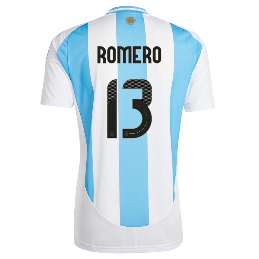 Hombre Camiseta Argentina Cristian Romero #13 Blanco Azul 1ª Equipación 24-26 La Camisa