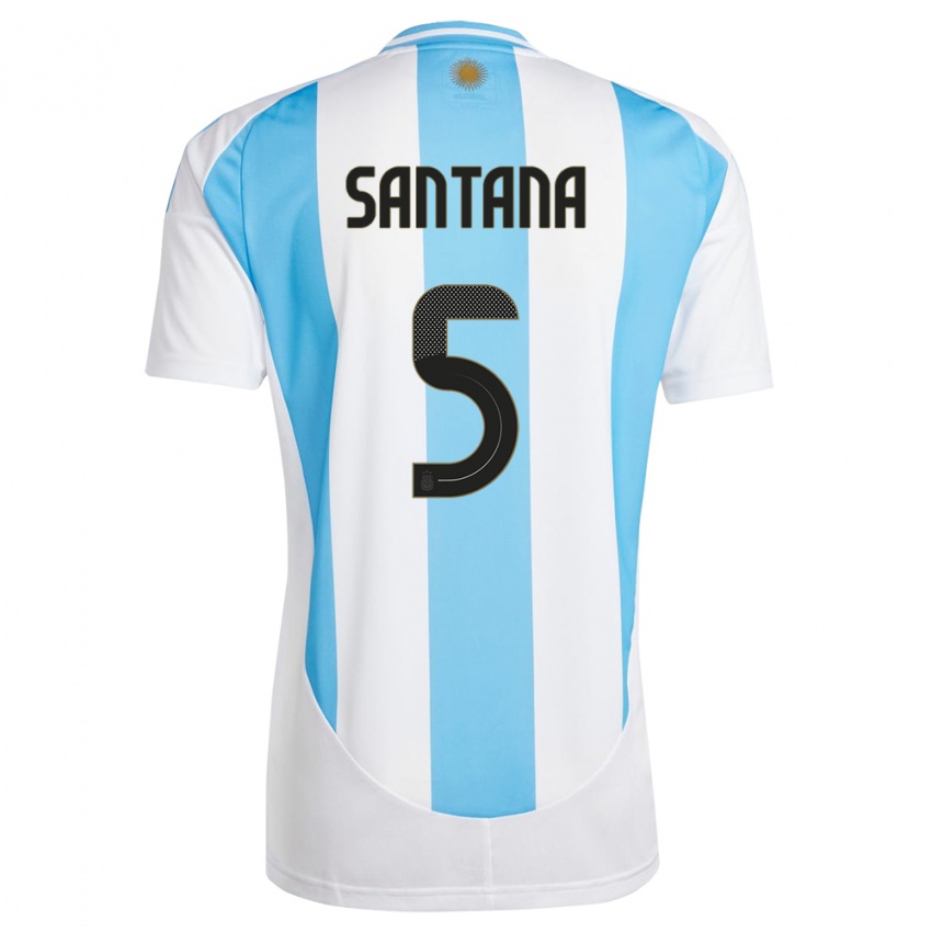 Hombre Camiseta Argentina Vanesa Santana #5 Blanco Azul 1ª Equipación 24-26 La Camisa