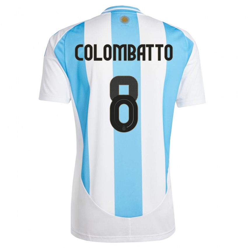 Hombre Camiseta Argentina Santiago Colombatto #8 Blanco Azul 1ª Equipación 24-26 La Camisa
