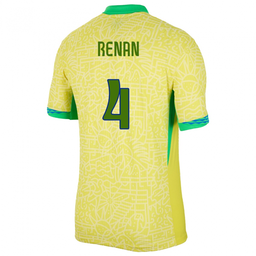 Hombre Camiseta Brasil Robert Renan #4 Amarillo 1ª Equipación 24-26 La Camisa