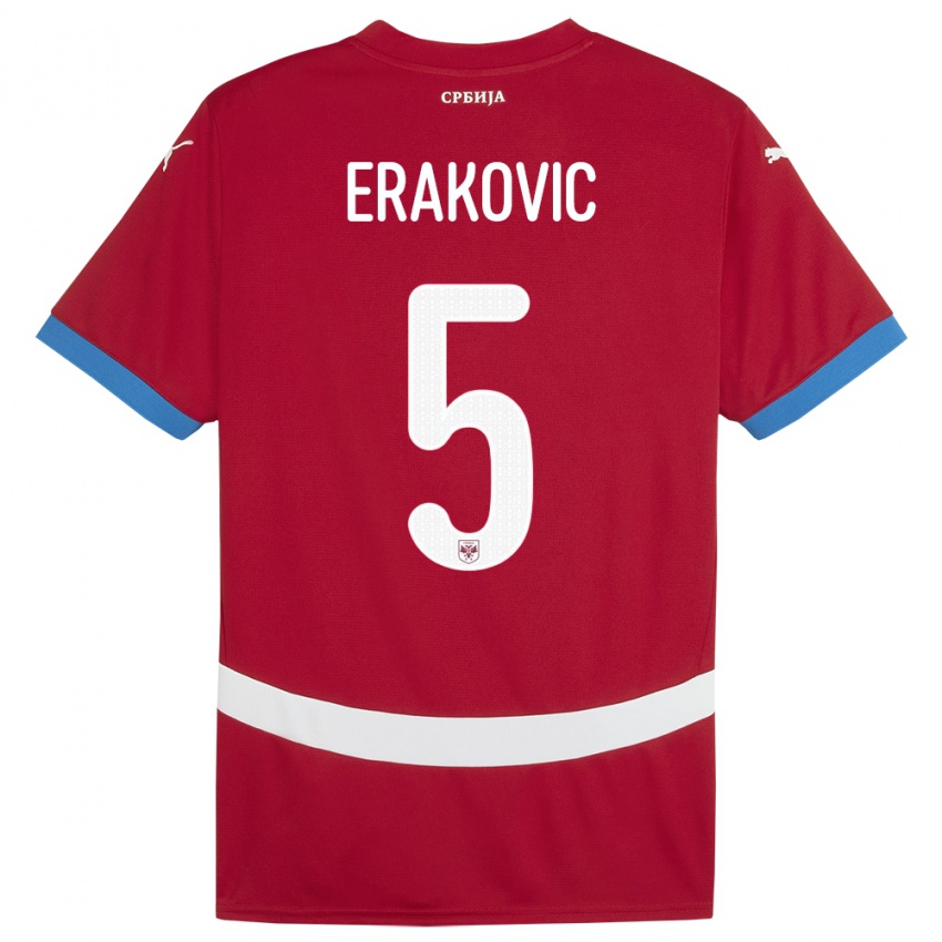 Hombre Camiseta Serbia Strahinja Erakovic #5 Rojo 1ª Equipación 24-26 La Camisa