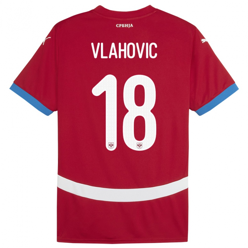 Hombre Camiseta Serbia Dusan Vlahovic #18 Rojo 1ª Equipación 24-26 La Camisa