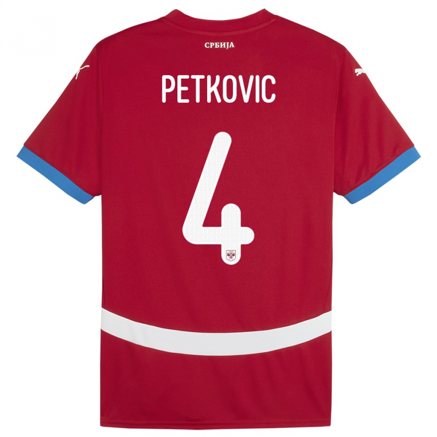 Hombre Camiseta Serbia Nikola Petkovic #4 Rojo 1ª Equipación 24-26 La Camisa