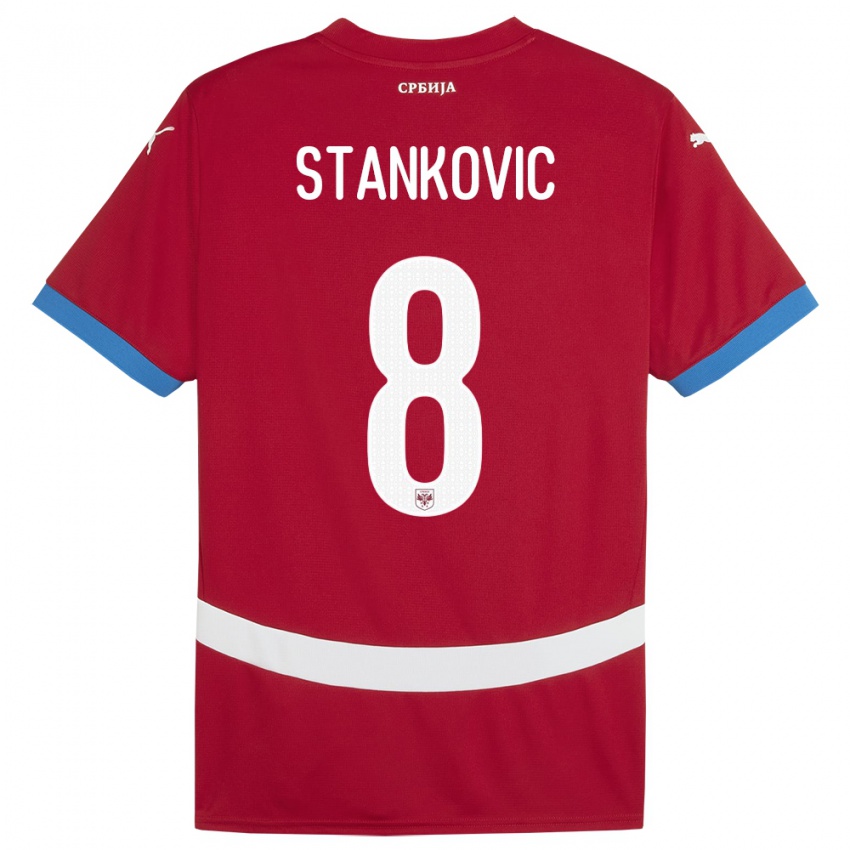 Hombre Camiseta Serbia Nikola Stankovic #8 Rojo 1ª Equipación 24-26 La Camisa