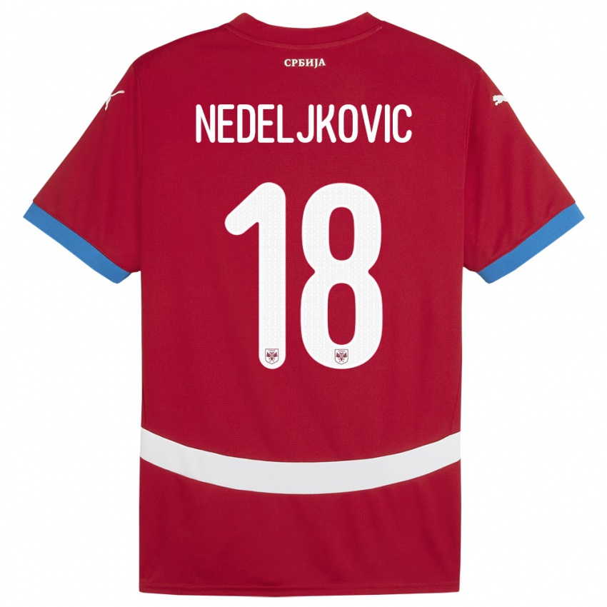 Hombre Camiseta Serbia Kosta Nedeljkovic #18 Rojo 1ª Equipación 24-26 La Camisa