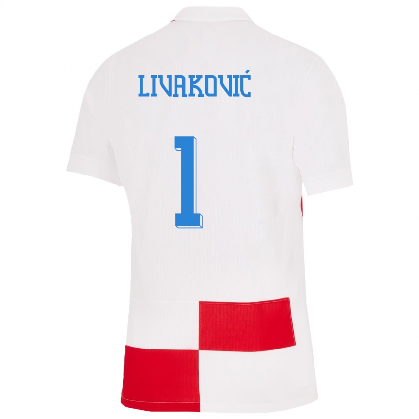 Hombre Camiseta Croacia Dominik Livakovic #1 Blanco Rojo 1ª Equipación 24-26 La Camisa