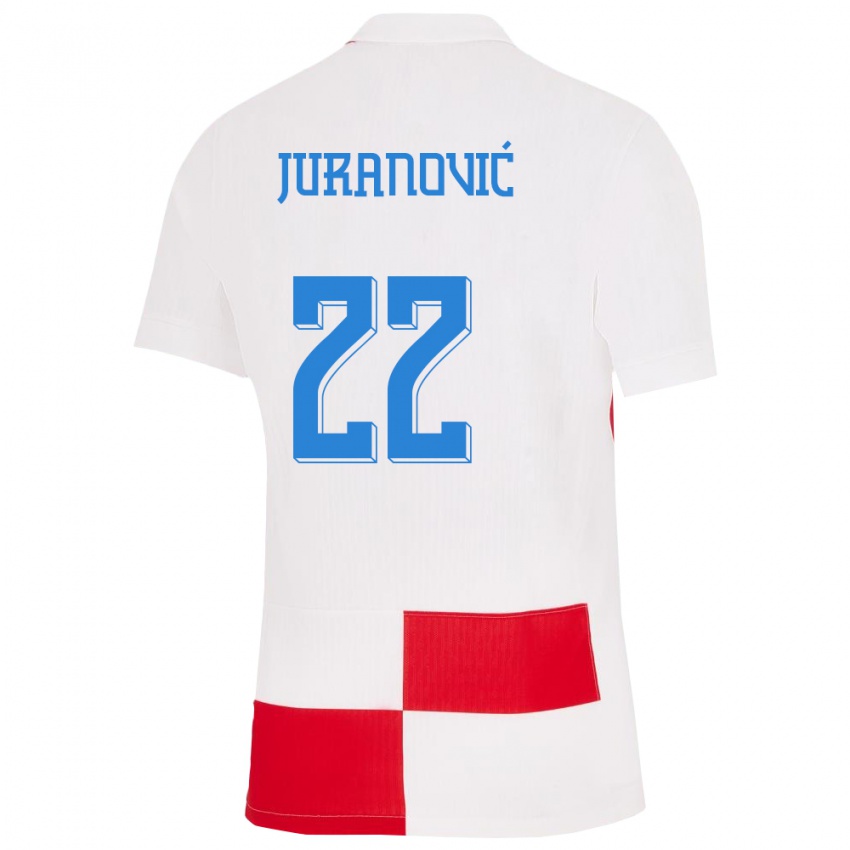 Hombre Camiseta Croacia Josip Juranovic #22 Blanco Rojo 1ª Equipación 24-26 La Camisa