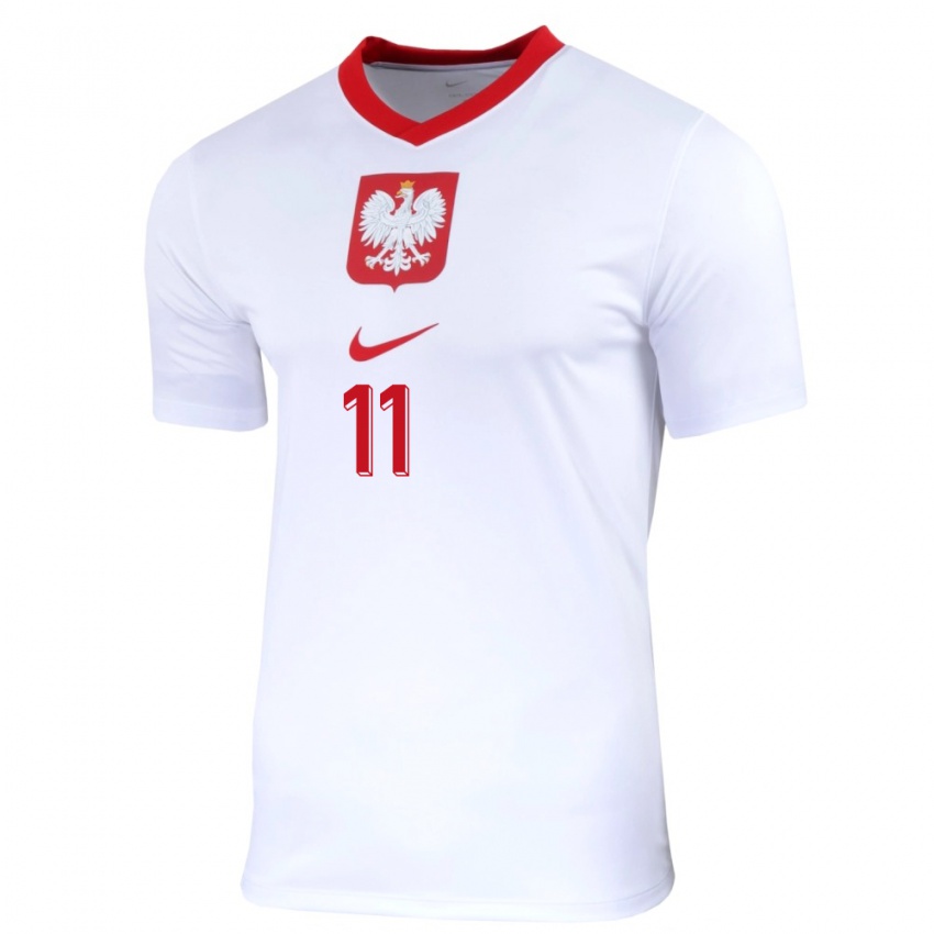 Hombre Camiseta Polonia Jakub Antczak #11 Blanco 1ª Equipación 24-26 La Camisa
