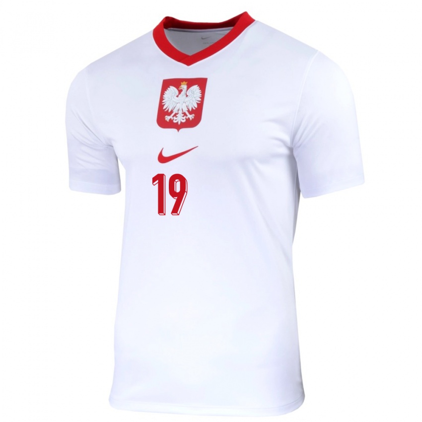Hombre Camiseta Polonia Sebastian Szymanski #19 Blanco 1ª Equipación 24-26 La Camisa