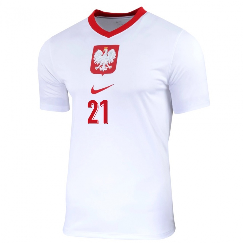 Hombre Camiseta Polonia Szymon Kadziolka #21 Blanco 1ª Equipación 24-26 La Camisa