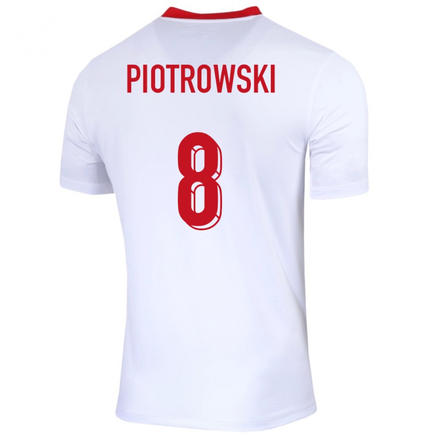 Hombre Camiseta Polonia Jakub Piotrowski #8 Blanco 1ª Equipación 24-26 La Camisa