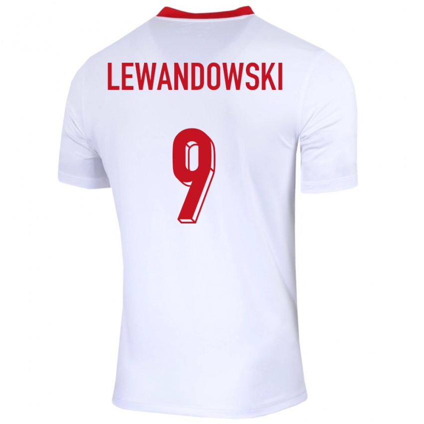 Hombre Camiseta Polonia Robert Lewandowski #9 Blanco 1ª Equipación 24-26 La Camisa