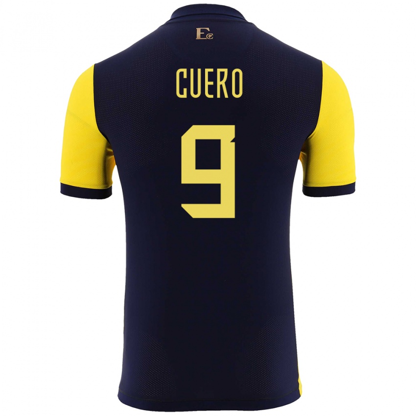 Hombre Camiseta Ecuador Justin Cuero #9 Amarillo 1ª Equipación 24-26 La Camisa