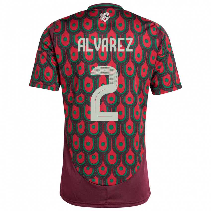 Hombre Camiseta México Kevin Alvarez #2 Granate 1ª Equipación 24-26 La Camisa