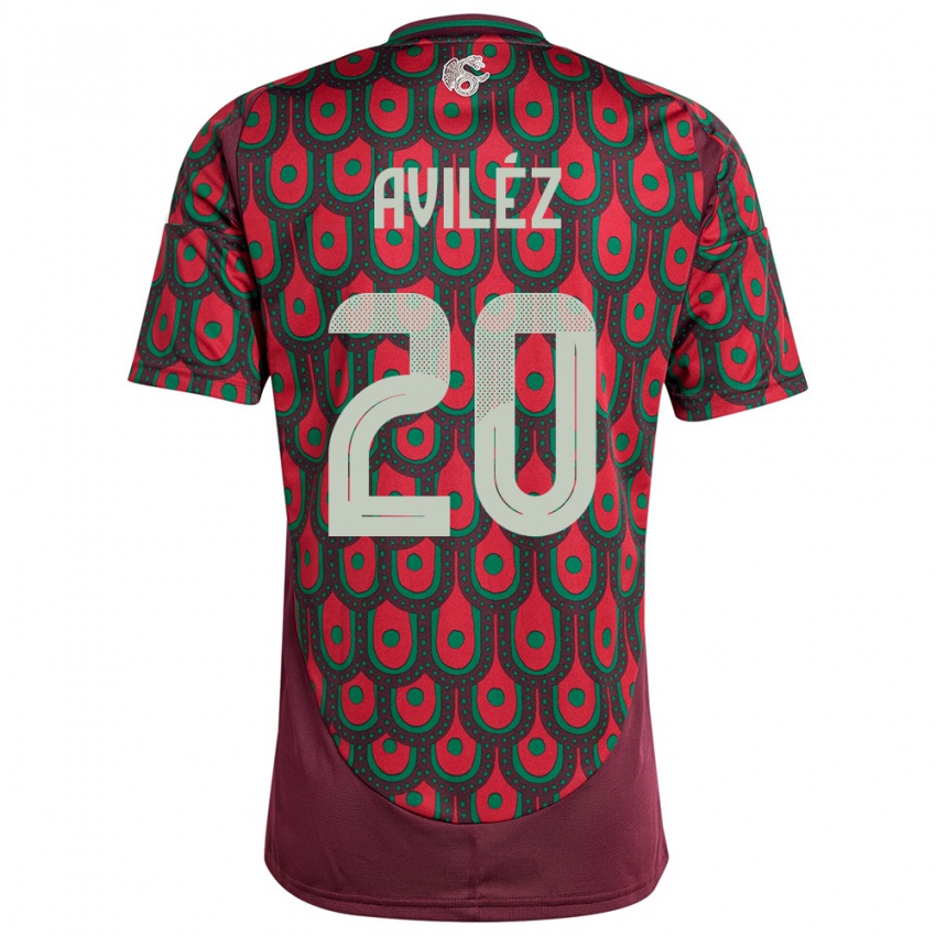 Hombre Camiseta México Aylin Avilez #20 Granate 1ª Equipación 24-26 La Camisa