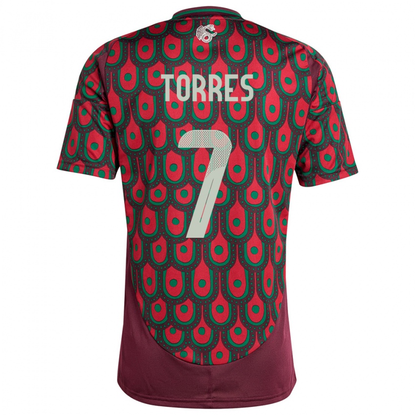 Hombre Camiseta México Christian Torres #7 Granate 1ª Equipación 24-26 La Camisa