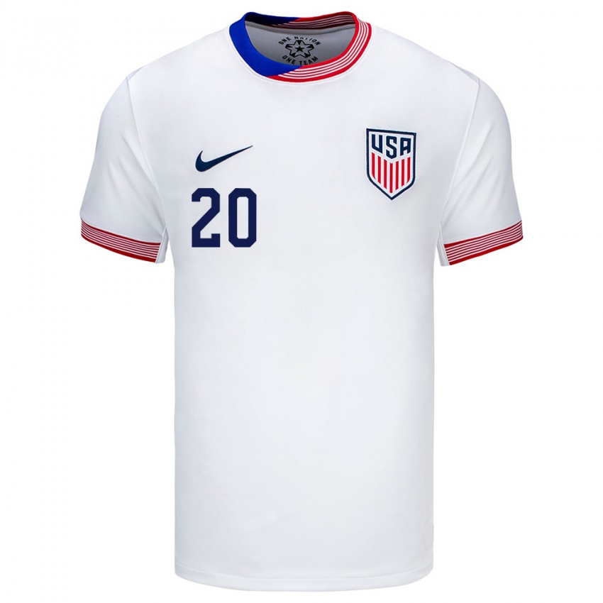 Hombre Camiseta Estados Unidos Cameron Carter-Vickers #20 Blanco 1ª Equipación 24-26 La Camisa